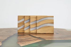 Handmade Wooden Resin River Coasters Artistic Fusion <b>Drinkware</b> Modern Rustic Tabletop Decor Stylish Resin Wood <b>Accessories</b> Set - Product Image 2