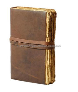 Cuaderno de diario A5 encuadernado de cuero rústico genuino cuaderno de bocetos de artista con borde de cubierta para regalo - Product Image 1