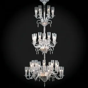 Lustre en cristal importé, 42 lumières, trois niveaux, abat-jour en verre transparent de luxe, lampe de plafond pour salon, hôtel, villa - Product Image 4