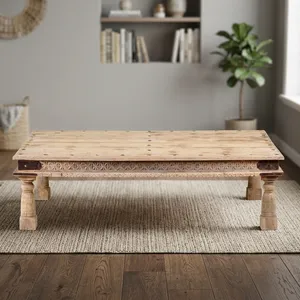 Mesa de Centro de Madera Tallada a Mano con Diseño Floral, Estilo Rústico, para Sala de Estar, Hotel o Casa de Campo - Product Image 5