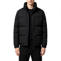 Blouson Bomber Homme Personnalisé à Col Montant, Matelassé et Rembourré, Manteau d'Hiver Coupe-Vent Chaud pour l'Extérieur, Doudoune Noire pour Homme