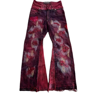 Jeans de Mezclilla para Hombre 2026 de Alta Calidad, Personalizados, Lavado Rojo, Rotos, Desgastados, Corte Acampanado, Estilo Urbano, Hiphop, Y2K, OEM, ODM, Algodón - Product Image 1