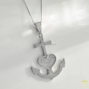 Fully Iced Heart And <b>Cross</b> Pendant With Moissanite Diamonds 925 Silver Hip Hop <b>Chain</b> Pendant For Fashion Jewelry Lovers - Product Image 6