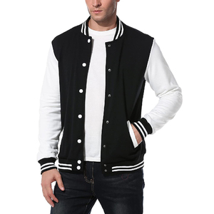 Veste universitaire noire et blanche pour homme, col rabattu, manches classiques, fermeture boutonnée, couleur unie, vêtement décontracté pour l'automne - Product Image 2