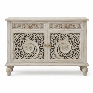 Excellent Quality Eco-Friendly Traditional Solid Wood Spiral Motif 2 Door Sideboard Drawers Space Saving Living Room Hotel Use - Product Image 1