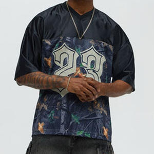 Camiseta de manga corta con cuello en V para hombre, estilo fútbol americano, de algodón pesado 220, con panel gráfico de aplique del número 23, estilo urbano, OEM - Product Image 4