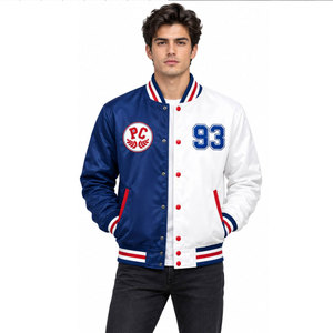 Veste universitaire bleue et blanche pour homme avec logo PC brodé 93, col rabattu, style preppy, coupe régulière, matière polyester - Product Image 4