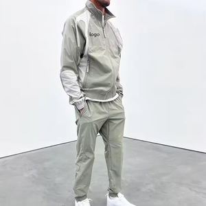 <b>Men's</b> Solid Color Tracksuit Set <b>Half</b>-<b>Zip</b> <b>Jacket</b> With Side Pockets Breathable Polyester Cotton Casual Autumn Wear for <b>men</b> - Product Image 1