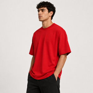 เสื้อยืดทรงปกติ ไหล่ตก สีสันสดใส เสื้อยืดเปล่าสำหรับงานสกรีน สตรีทแวร์คุณภาพสูง เสื้อคอกลมผู้ชาย ผ้าฝ้าย 100% - Product Image 2