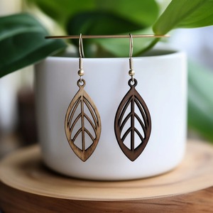 Boucles d'oreilles en forme de feuille en bois, faites à la main, en bois naturel, pour femmes, accessoire de bijoux de style Boho - Product Image 3