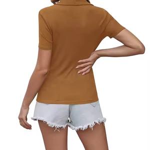 Camiseta de Golf Casual para Mujer, Tejida, 100% Algodón, Transpirable, Absorbe la Humedad, Antiarrugas, Manga Corta, Diseño Liso, para Uso en Exteriores - Product Image 4