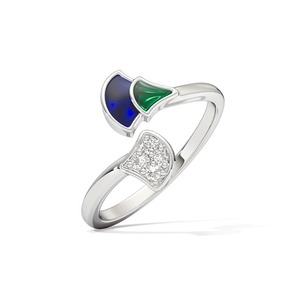 Anillo Abierto Minimalista Inspirado en el Pavo Real con Diamantes Naturales en Plata de Ley 925 para Mujer - Product Image 3