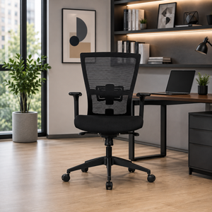 Modern Ergonomic Office Desk <b>Chair</b> High Back Luxury Mid Mesh Leather Fabric Swivel Base Steel Frame Adjustable Height Rolling - Product Image 1