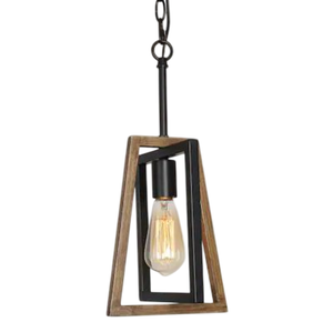 Lampe suspendue noire de qualité supérieure avec cage géométrique en faux bois pour îlot de cuisine, salle à manger, couloir – Bon prix - Product Image 1