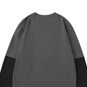 Camiseta de manga larga oversize para hombre, negra con estampado, cuello redondo, estilo urbano, de algodón jersey, ajuste holgado, doble manga - Product Image 4