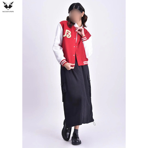 With <b>White</b> Sleeves And Embroidered B Logo Front Closure Button Up Collar Regular Length Autumn Wear Red Varsity <b>Jackets</b> - Product Image 5