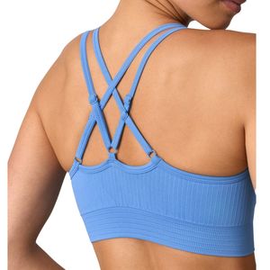 Sujetador deportivo sin costuras para mujer, con espalda cruzada, acanalado, azul, push-up, para gimnasio, yoga, fitness, ropa deportiva, OEM, logotipo personalizado - Product Image 2