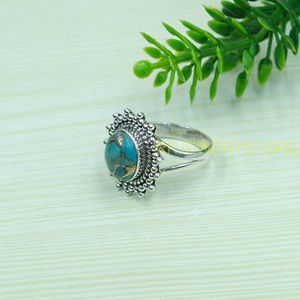 Anillo de Plata de Ley 925 con Turquesa Azul Natural, Anillo de Diseño Hecho a Mano, Anillo de Declaración, Joyería de Turquesa - Product Image 5