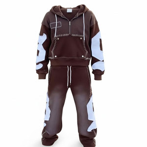 Conjunto de Sudadera con Capucha y Pantalones Jogger de Dos Piezas Tallas Grandes 2026 con Estampado Lavado Ácido, Ropa Casual Urbana y Deportiva al por Mayor para Hombre Bordado - Product Image 1