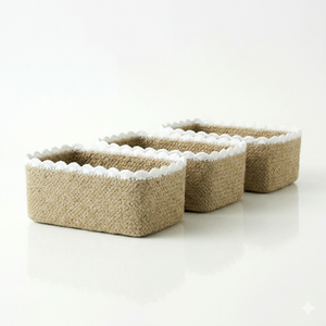 Cesta de Almacenamiento Tejida de Yute Natural de Estilo Clásico con Ribete de Encaje Festoneado, Organizador Decorativo Boho de Seagrass - Product Image 5