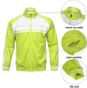 Men's Lime Green White Color Block Sporty Tracksuit Full Sleeve Zipper Stand Collar Breathable Regular Fit Autumn Wear - Product Image 4