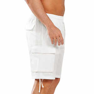 <b>Men's</b> <b>White</b> <b>Cargo</b> Shorts Mid Waist Elastic Breathable Oxford Cotton Casual Shorts With Pockets - Product Image 4