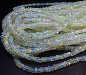 High Quality Natural Ethiopian Welo Opal Rondelle Gemstone Beads 4mm 16" Strand Smooth Full Flash White <b>Rainbow</b> Color Play - Product Image 3