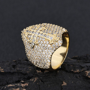 Mens 925 <b>Silver</b> Moissanite Iced Gothic <b>Cross</b> Signet <b>Ring</b> Pave Statement Luxury Jewellery <b>Ring</b> for Men - Product Image 6