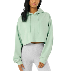 Custom Women <b>Cropped</b> Hoodie Fleece Sweatshirt <b>Long</b> <b>Sleeve</b> Pullover Hooded Solid Color Casual Streetwear Top Autumn Wear - Product Image 2