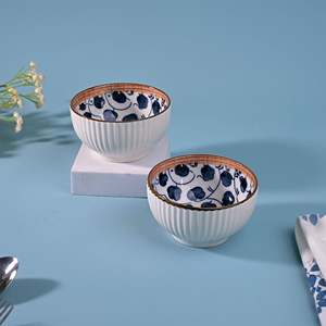 Modern Design Handpainted Ribbed Porcelain Soup Bowls <b>Set</b> of 2-<b>Microwave</b> Oven Safe for Mixing Ingredients - Product Image 5