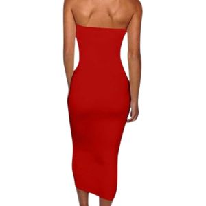 Vestido largo sexy de tubo para fiesta, rojo liso, para mujer, ropa de club, vestido maxi ajustado sin tirantes, elástico de spandex, vestido de verano ajustado. - Product Image 2