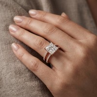 Bague de fiançailles pour femme en or massif 14 carats, diamant de laboratoire certifié IGI, taille princesse 4 carats, halo, sangle fendue, bijoux raffinés