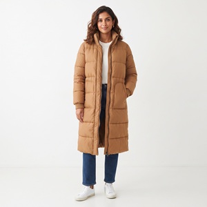 Manteau long matelassé réversible imperméable et coupe-vent en polyester avec fermeture éclair pour femme, chaud pour l'hiver, à capuche et manches longues - Product Image 1