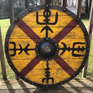 Escudo Vikingo Medieval de Madera para Colgar en la Pared, Grabado, de Alta Resistencia, Personalizable, para Representaciones Históricas, Festivales, Eventos Teatrales - Product Image 5