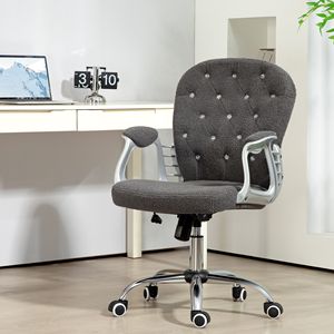 Sedia da Ufficio Grigio Scuro con Bottoni Trapuntati, Poltrona Direzionale per Casa e Ufficio, Braccioli Imbottiti, Altezza Regolabile, Ruote Girevoli, Nylon PP BIFMA - Product Image 2