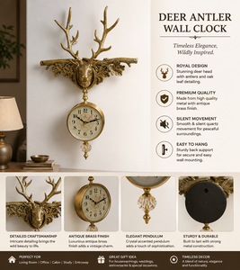 UNICORN HANDICRAFTS Horloge murale vintage en laiton avec tête de cerf, mouvement mécanique, durable, portable, rustique, décorative, à suspendre - Product Image 3