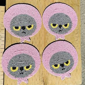 Cat Beaded Coaster Handmade Embroidered Animal Face Durable Canvas 300mm Diameter Drink Mat Seed Bead Cup Pad Cute <b>Table</b> Decor - Product Image 6