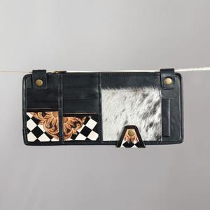 Cartera larga negra auténtica con patrón geométrico, cierre de cremallera, unisex, multifuncional, para uso diario, diseño minimalista - Product Image 1