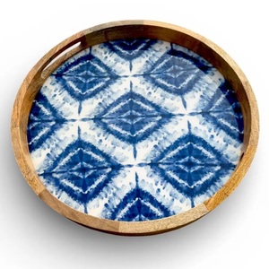 Plateau en bois de manguier écologique, design rond bleu, plateau de service pour la maison et l'hôtel - Product Image 2