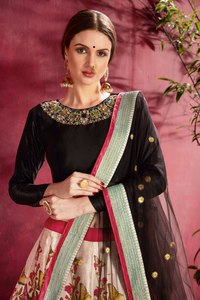 Women Lehenga Choli and Dupatta Set Art Silk Floral Print <b>Sequin</b> Embroidery Ethnic Outfit for Wedding Knee Length - Product Image 3