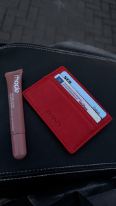 Beena's Red Genuine Leather Slim <b>Card</b> Holder Minimalist Business <b>Card</b> Wallet Bank <b>Card</b> <b>SD</b> <b>Card</b> Credit <b>Card</b> Storage No Closure - Product Image 2