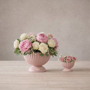 Modern Fluted Urn <b>Vase</b> Elegant Low-Profile Pedestal Planter Wedding Decorative Shabby Chic Floral Bowl for Peonies <b>Roses</b> - Product Image 2