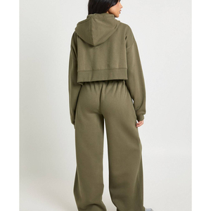 Women Streetwear <b>Set</b> Hoodie Jacket Crop Tank Pants Wholesale Women <b>Lounge</b> Wear <b>Set</b> Cropped Hoodie Crop Top Wide Leg Pants - Product Image 5