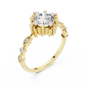 Bague de fiançailles en diamant rond cultivé en laboratoire 1 CT, or massif 18 carats, 0,04 CTW, style floral vintage, bijoux fins - Product Image 1