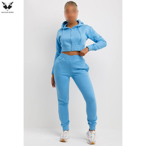Ensemble de survêtement pour femme, avec veste courte à capuche zippée et pantalon de jogging, couleur bleu ciel, vêtements de sport pour femme, ensemble de survêtement court. - Product Image 6