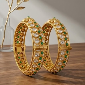 Classic 925 Silver Monzo Bangles Green Stone Designer <b>Kada</b> Bracelet Set for Women Wedding Jewelry - Product Image 3