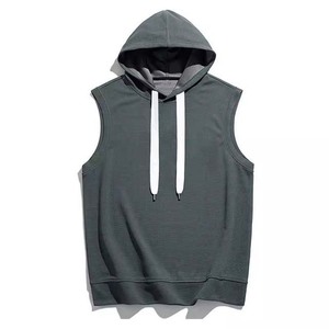 Sudadera con Capucha sin Mangas para Hombre, Color Sólido, Tejida, Transpirable, Talla Grande, Ropa Casual de Verano, Bordada, 100% Algodón - Product Image 1