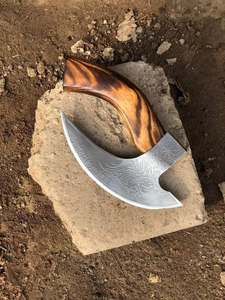 Hache à pizza de style Viking, lame en acier inoxydable faite à la main, coupe-légumes multi-lames, manche en bois de rose, hache de qualité industrielle DIY OEM - Product Image 5