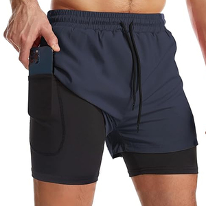 Wholesale <b>Men</b> 2 In 1 Gym <b>Shorts</b> <b>Compression</b> Liner Running Workout <b>Shorts</b> Phone Pocket OEM Supplier - Product Image 1
