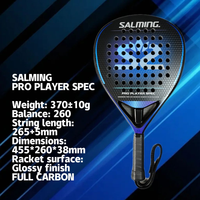Raquette de padel Salming Pro Player, professionnelle, en fibre de carbone, avec surgrip, 370g, légère, design antidérapant, équilibre 260, taille personnalisée